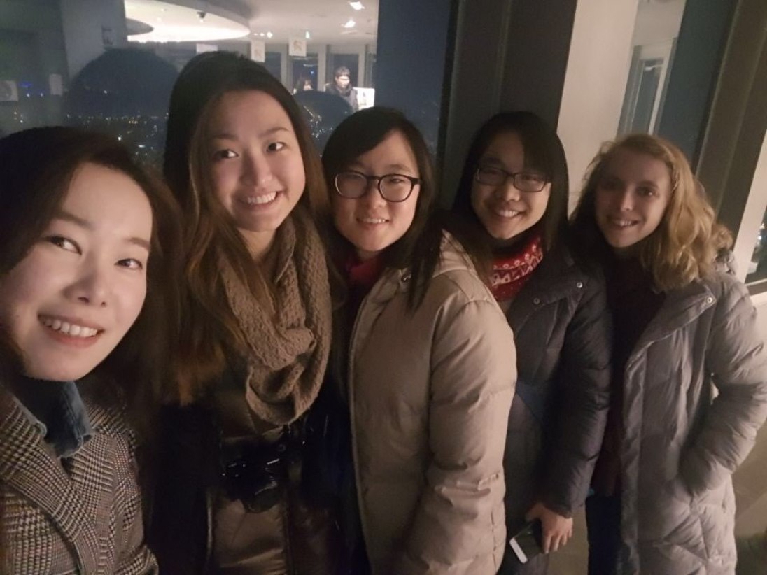 Top of the Namsan Tower with the team and Shine's friend